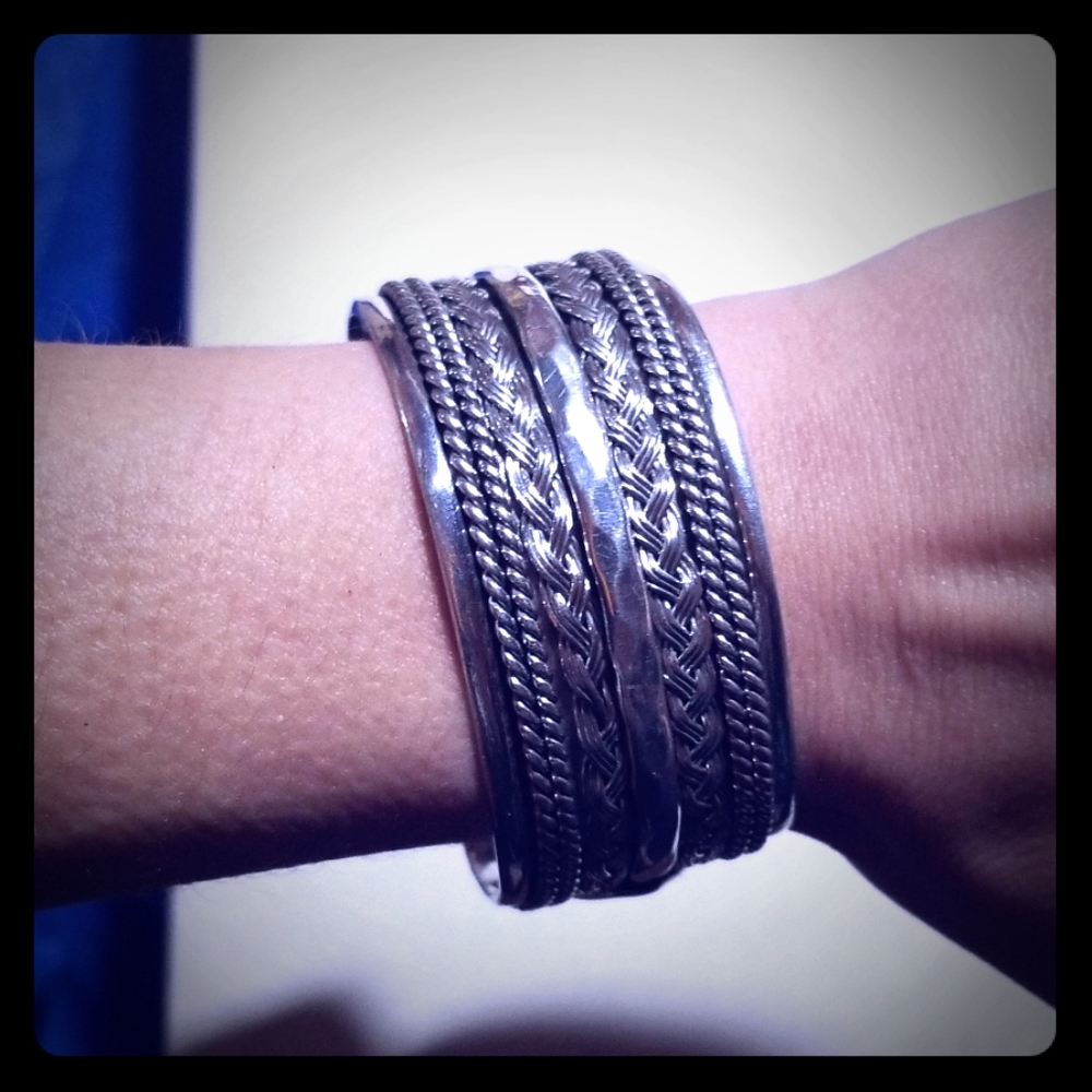 Silver braided detail cuff bracelet